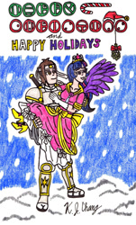 Size: 615x1018 | Tagged: safe, artist:stealthninja5, derpibooru import, twilight sparkle, twilight sparkle (alicorn), alicorn, human, bionicle, crossover, holiday, humanized, lego, light skin, mistletoe, takanuva, traditional art