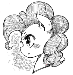 Size: 600x621 | Tagged: safe, artist:nazonazopowerfu, pinkie pie, earth pony, pony, blushing, bust, female, grayscale, mare, monochrome, portrait, profile, solo