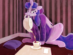 Size: 1600x1200 | Tagged: safe, artist:themightycoolblender, derpibooru import, twilight sparkle, twilight sparkle (alicorn), alicorn, pony, female, mare, mouth hold, solo, tea, teacup, teapot