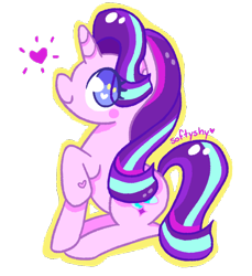 Size: 688x750 | Tagged: safe, artist:softyshy, starlight glimmer, pony, unicorn, cute, eye clipping through hair, female, glimmerbetes, heart, heart eyes, mare, no pupils, profile, simple background, sitting, solo, transparent background, wingding eyes