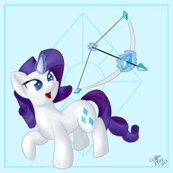 Size: 4000x4000 | Tagged: safe, artist:icy wings, rarity, pony, unicorn, absurd resolution, arrow, bow (weapon), bow and arrow, solo, weapon