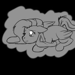 Size: 1000x1000 | Tagged: safe, artist:stockingstreams, fluttershy, pegasus, pony, crying, grayscale, monochrome, sad, solo
