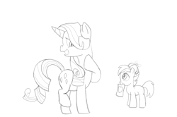 Size: 1234x817 | Tagged: safe, artist:echo-saan, button mash, rarity, pony, unicorn, female, male, monochrome, rarimash, shipping, straight