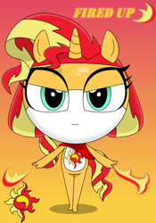 Size: 1763x2521 | Tagged: safe, artist:keronianniroro, sunset shimmer, anthro, hybrid, clothes, crossover, cutie mark, female, fiery shimmer, hat, keponian, keronian, pyrokinesis, scarf, sergeant frog, smiling, solo, species swap, style emulation