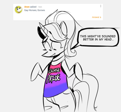 Size: 781x723 | Tagged: safe, artist:cassettepunk, starlight glimmer, pony, unicorn, bisexual pride flag, clothes, dialogue, headcanon, implied bisexual, lgbt headcanon, pride, pride flag, sexuality headcanon, shirt, solo