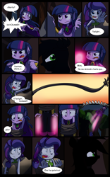 Size: 1024x1638 | Tagged: safe, artist:fj-c, applejack, rarity, twilight sparkle, equestria girls, comic, dialogue, fairy, fantasy equestria, humanized, magic, pony coloring, spanish