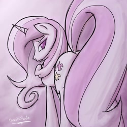 Size: 2000x2000 | Tagged: safe, artist:kanashiipanda, derpibooru import, fleur-de-lis, pony, unicorn, female, looking at you, looking back, mare, no pupils, solo, tail censor