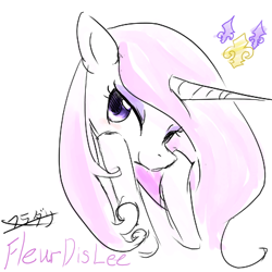 Size: 400x400 | Tagged: safe, artist:yajima, derpibooru import, fleur-de-lis, bust, cute, cutie mark, japanese, pixiv, portrait, solo