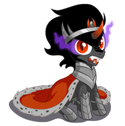 Size: 900x902 | Tagged: safe, artist:miikanism, derpibooru import, king sombra, pony, unicorn, the crystal empire, colt, colt sombra, cute, glare, looking at you, male, open mouth, simple background, sitting, solo, sombradorable, tongue out, transparent background, younger