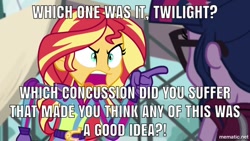 Size: 1000x562 | Tagged: safe, edit, edited screencap, screencap, sci-twi, sunset shimmer, twilight sparkle, equestria girls, friendship games, angry, dragonball z abridged, exploitable meme, image macro, meme, piccolo (dbz), pointing, sunset yells at twilight, text, yelling