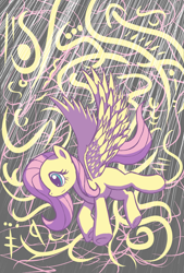 Size: 2300x3400 | Tagged: safe, artist:multiponi, fluttershy, pegasus, pony, calligraphy, graffiti, missing cutie mark, solo, spread wings