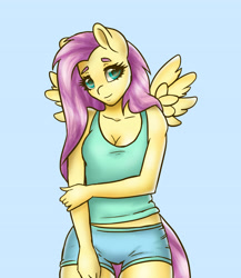 Size: 3937x4528 | Tagged: safe, artist:pitchyy, fluttershy, anthro, cleavage, clothes, female, midriff, solo, tanktop