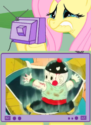 Size: 703x963 | Tagged: safe, fluttershy, pegasus, pony, chaotzu, dragon ball z, exploitable meme, fluttercry, meme, nappa, obligatory pony, tv meme