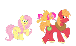 Size: 1280x784 | Tagged: safe, artist:rad-girl, big macintosh, fluttershy, oc, bat pony, pony, female, fluttermac, male, offspring, parent:big macintosh, parent:fluttershy, parents:fluttermac, shipping, simple background, straight, transparent background