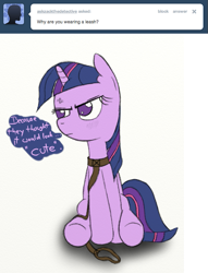 Size: 651x854 | Tagged: safe, artist:dennyhooves, derpibooru import, twilight sparkle, collar, cute, leash, pet, solo, twilight is not amused, unamused