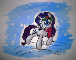 Size: 2688x2130 | Tagged: safe, artist:leadhooves, rarity, pony, unicorn, holly, snow, snowfall, solo