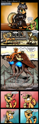 Size: 2000x6300 | Tagged: safe, artist:gray--day, applejack, oc, oc:calpain, earth pony, pony, apple, applejack loves chaurus eggs, armor, axe, bucking, calpain, chaurus, comic, egg, hat, microscope, netch, rodeo, skyrim, the elder scrolls, this will end in pain, wood