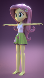 Size: 810x1440 | Tagged: safe, artist:creatorofpony, fluttershy, equestria girls, /mlp/, 3d, 3d model, armpits, barefoot, blender, clothes, feet, missing shoes, skirt, solo