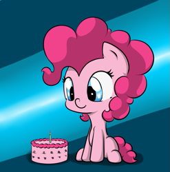 Size: 747x756 | Tagged: safe, artist:alazak, pinkie pie, earth pony, pony, cake, candle, cute, diapinkes, fire, sitting, solo