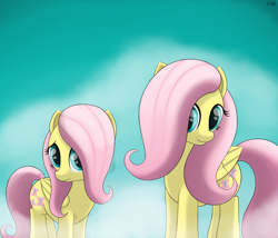 Size: 1600x1372 | Tagged: safe, artist:irregular-entity, fluttershy, fangs, filly, flutterbat, self ponidox, time paradox