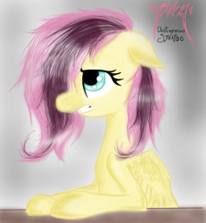 Size: 818x884 | Tagged: safe, artist:obstreperoussynapse, fluttershy, pegasus, pony, emoshy, female, mare, pink mane, yellow coat