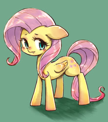 Size: 1012x1143 | Tagged: safe, artist:nazonazopowerfu, fluttershy, pegasus, pony, blushing, cute, female, floppy ears, green background, mare, pixiv, shyabetes, simple background, solo