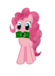 Size: 1009x1399 | Tagged: safe, artist:empyu, pinkie pie, earth pony, pony, dollar, money, mouth hold, simple background, solo, transparent background