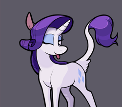 Size: 969x857 | Tagged: safe, artist:enma-darei, rarity, classical unicorn, pony, unicorn, gray background, leonine tail, rarity month, simple background, solo, tongue out, wink