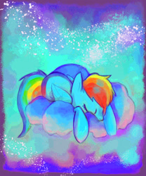 Size: 1000x1200 | Tagged: safe, artist:staticdragon1, derpibooru import, rainbow dash, pegasus, pony, cloud, cloudy, sleeping, solo