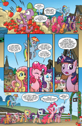 Size: 900x1384 | Tagged: safe, artist:tonyfleecs, derpibooru import, idw, fluttershy, pinkie pie, rainbow dash, rarity, scootaloo, spike, sweetie belle, twilight sparkle, twilight sparkle (alicorn), alicorn, dragon, earth pony, living apple, pegasus, pony, unicorn, night of the living apples, spoiler:comic, spoiler:comic32, abduction, apple, comic, female, food, male, mare, official comic, preview, speech bubble, watermark