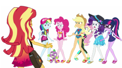 Size: 2731x1536 | Tagged: safe, derpibooru import, edit, edited screencap, editor:lonely fanboy48, screencap, applejack, fluttershy, pinkie pie, rainbow dash, rarity, sci-twi, spike, spike the regular dog, sunset shimmer, twilight sparkle, dog, better together, equestria girls, forgotten friendship, adorkable, angry, background removed, cap, clothes, cute, dork, feet, female, flip-flops, geode of fauna, geode of shielding, geode of super speed, geode of super strength, geode of telekinesis, glasses, hat, magical geodes, not a vector, sandals, sandals only, sarong, simple background, sleeveless, sun hat, swimsuit, transparent background