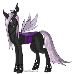 Size: 1000x1023 | Tagged: safe, artist:smilydon, derpibooru import, fleur-de-lis, changeling, changeling queen, changelingified, papillon, purple changeling, solo