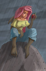 Size: 780x1200 | Tagged: safe, artist:lexx2dot0, fluttershy, human, apple, flutterbat, humanized, solo