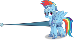 Size: 5737x3181 | Tagged: safe, artist:frownfactory, derpibooru import, rainbow dash, pegasus, pony, the crystal empire, .svg available, absurd resolution, armor, confident, grin, helmet, jousting outfit, lance, simple background, smiling, solo, svg, transparent background, vector, weapon, wings