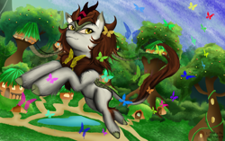 Size: 2850x1790 | Tagged: safe, artist:rittaruzira, autumn blaze, butterfly, kirin, sounds of silence, kirin village, smiling