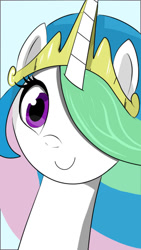 Size: 640x1136 | Tagged: safe, artist:vincentjiang0v0, princess celestia, alicorn, pony, bust, cute, cutelestia, female, hair over one eye, mare, portrait, simple background, smiling, solo