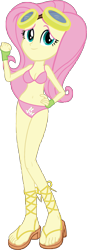Size: 3017x8695 | Tagged: safe, artist:kevintoons915, edit, fluttershy, equestria girls, absurd resolution, belly button, bikini, clothes, feet, goggles, sandals, simple background, solo, swimsuit, transparent background, vector