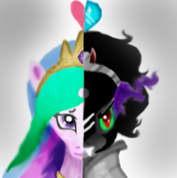 Size: 496x497 | Tagged: safe, king sombra, princess celestia, alicorn, pony, unicorn, celestibra, crystal heart, female, heart, male, shipping, straight