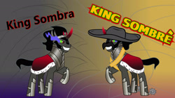 Size: 1920x1080 | Tagged: safe, artist:oxyloged, derpibooru import, king sombra, pony, unicorn, hat, king sombre, king sombrero, moustache, spurs