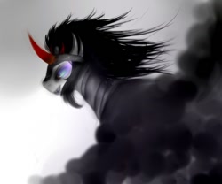 Size: 600x500 | Tagged: safe, artist:pipomanager-mimmi, derpibooru import, king sombra, pony, umbrum, unicorn, badass, smoke, solo, stupid sexy sombra