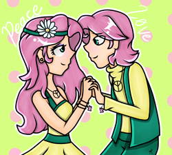 Size: 2000x1800 | Tagged: safe, artist:kikirdcz, butterscotch, fluttershy, human, female, flutterscotch, hippie, hippieshy, humanized, male, rule 63, self ponidox, selfcest, shipping, straight