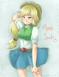 Size: 2363x3063 | Tagged: safe, artist:rukuru777, applejack, equestria girls, pixiv, solo