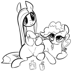 Size: 486x468 | Tagged: safe, artist:dotkwa, maud pie, pinkie pie, earth pony, pony, alternate hairstyle, monochrome