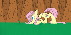 Size: 2048x1024 | Tagged: safe, artist:mr. rottson, fluttershy, pegasus, pony, grass, plant, solo, tree