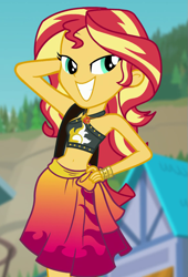 Size: 579x853 | Tagged: safe, screencap, sunset shimmer, better together, equestria girls, forgotten friendship, belly button, clothes, cropped, geode of empathy, lidded eyes, like what you see?, magical geodes, midriff, out of context, sexy, sleeveless, solo, sunset selfie, swimsuit