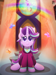 Size: 4000x5333 | Tagged: safe, artist:sol-r, starlight glimmer, butterfly, pony, the last problem, cheek fluff, clothes, cute, female, headmare starlight, mare, older, older starlight glimmer, rainbow, smiling, solo, suit