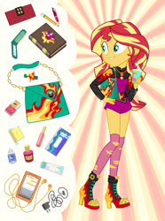 Size: 892x1200 | Tagged: safe, artist:sapphiregamgee, sunset shimmer, human, better together, equestria girls, commissioner:shortskirtsandexplosions, fashion, fashion style, female, fiery shimmer, geode of empathy, magical geodes, sunset's journal, toy