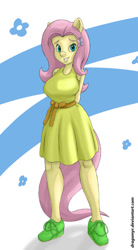 Size: 660x1200 | Tagged: safe, artist:dragomyr, fluttershy, anthro, redraw, solo