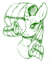 Size: 747x917 | Tagged: safe, artist:30clock, rarity, pony, unicorn, alternate hairstyle, hair over one eye, monochrome, sketch, smiling, solo