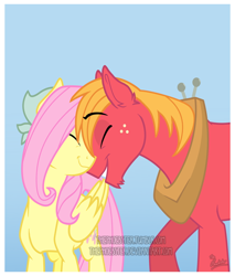 Size: 574x675 | Tagged: safe, artist:thephoebster, big macintosh, fluttershy, earth pony, pegasus, pony, bandana, cute, fluttermac, male, nuzzling, shipping, stallion, straight